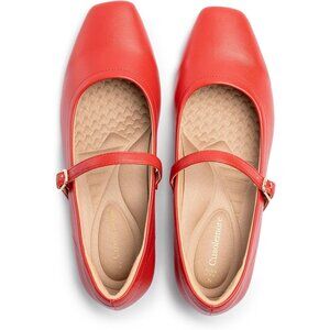 Women Red Faux Leather Arch Support and Concealed Low Wedge Heel Ballet Flats